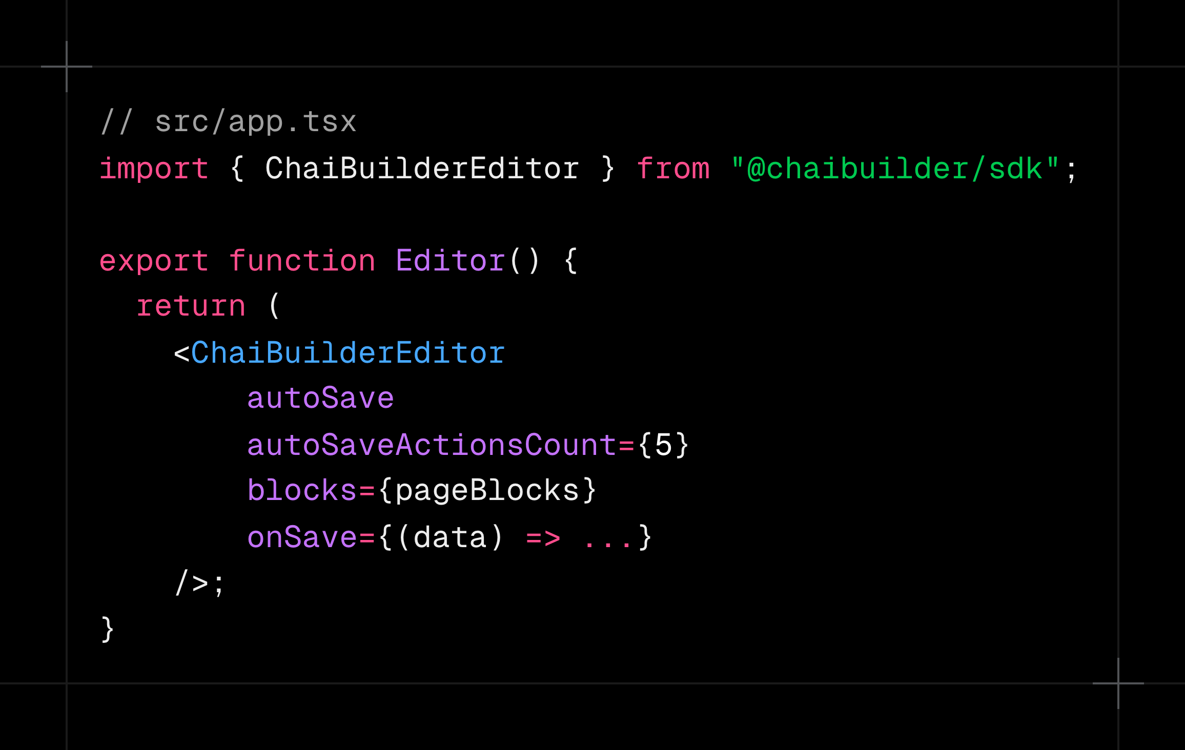 Code snippet showing ChaiBuilder React SDK initialization