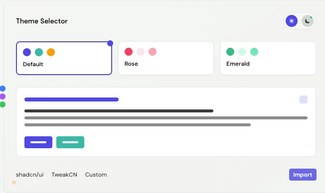 Theme selector and live preview